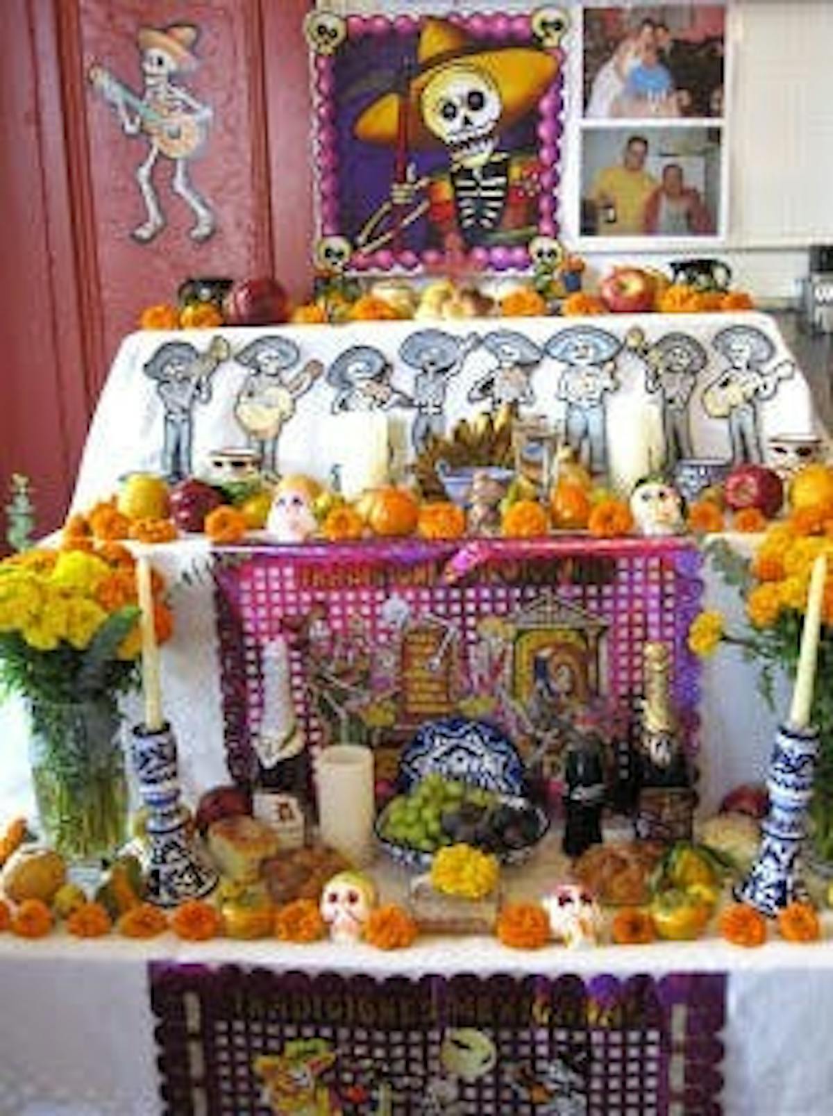 colorful skulls shrine