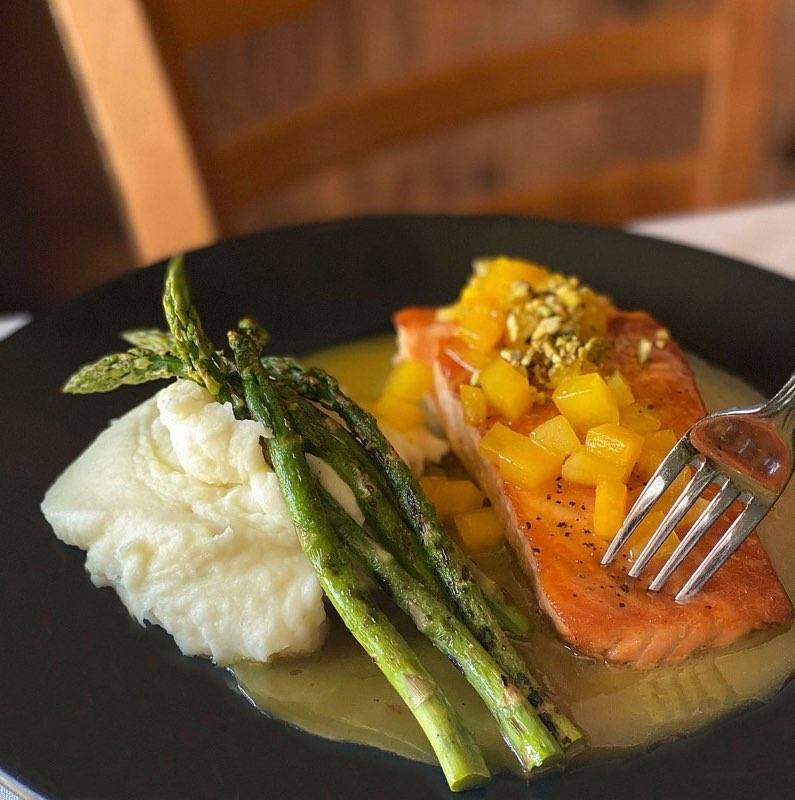 a plate of food with a fork