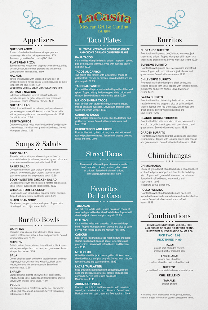 La casita deals menu