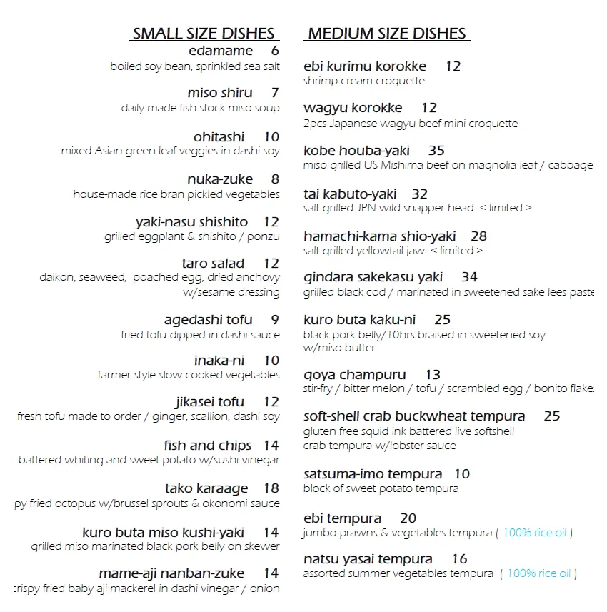 Menus | Sushi Taro