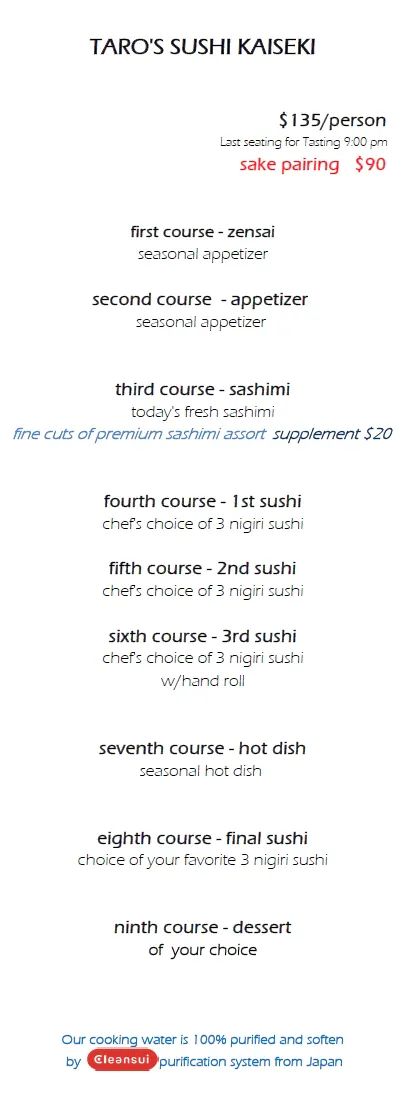 Menus | Sushi Taro