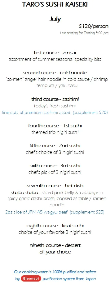 Menus | Sushi Taro