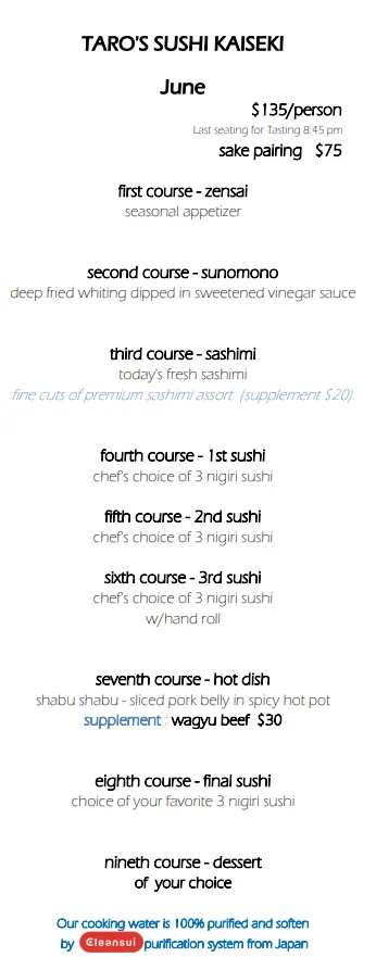 Menus | Sushi Taro