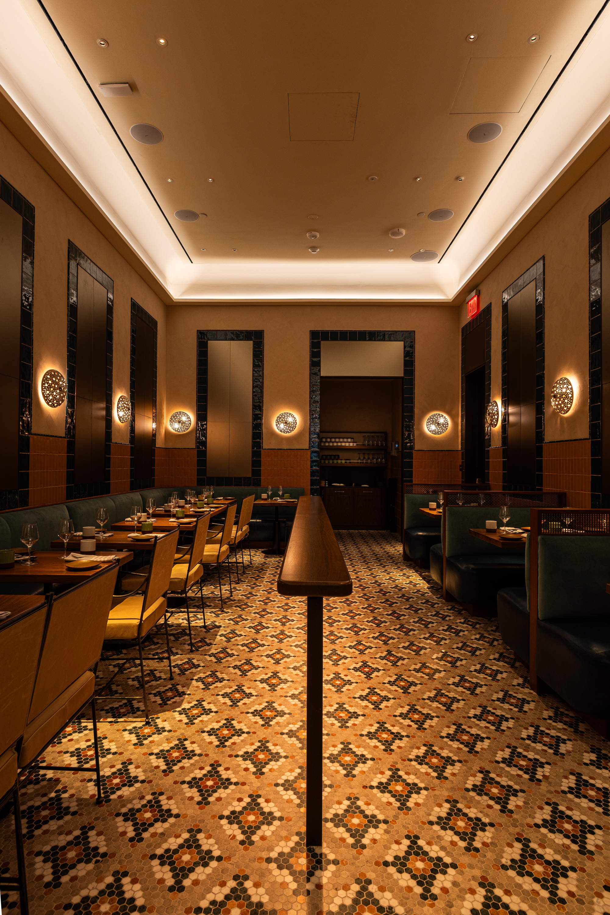 a room with tables and chairs