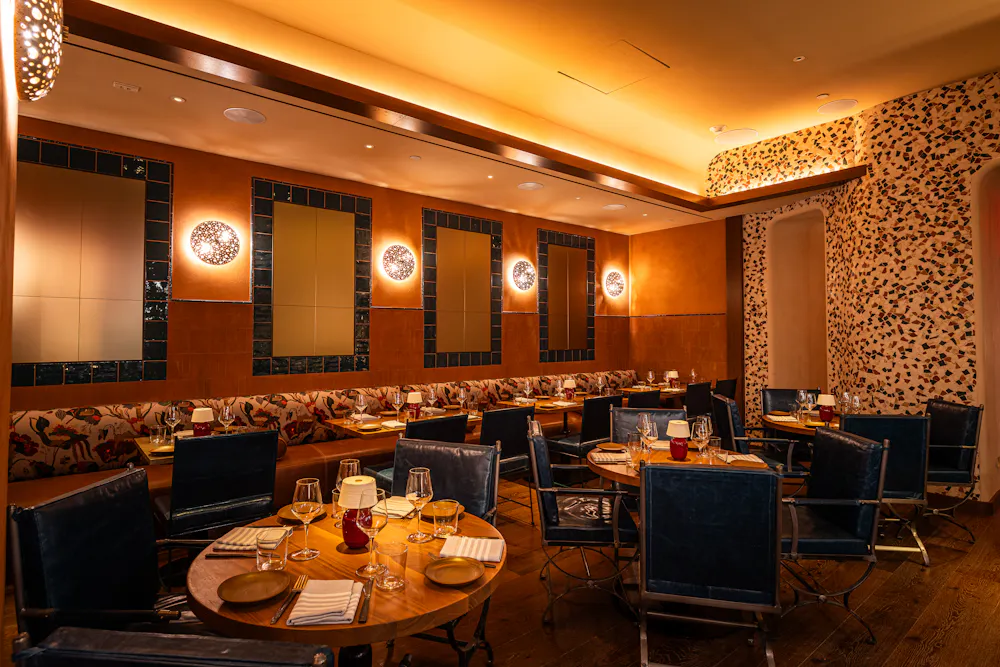 a room with tables and chairs