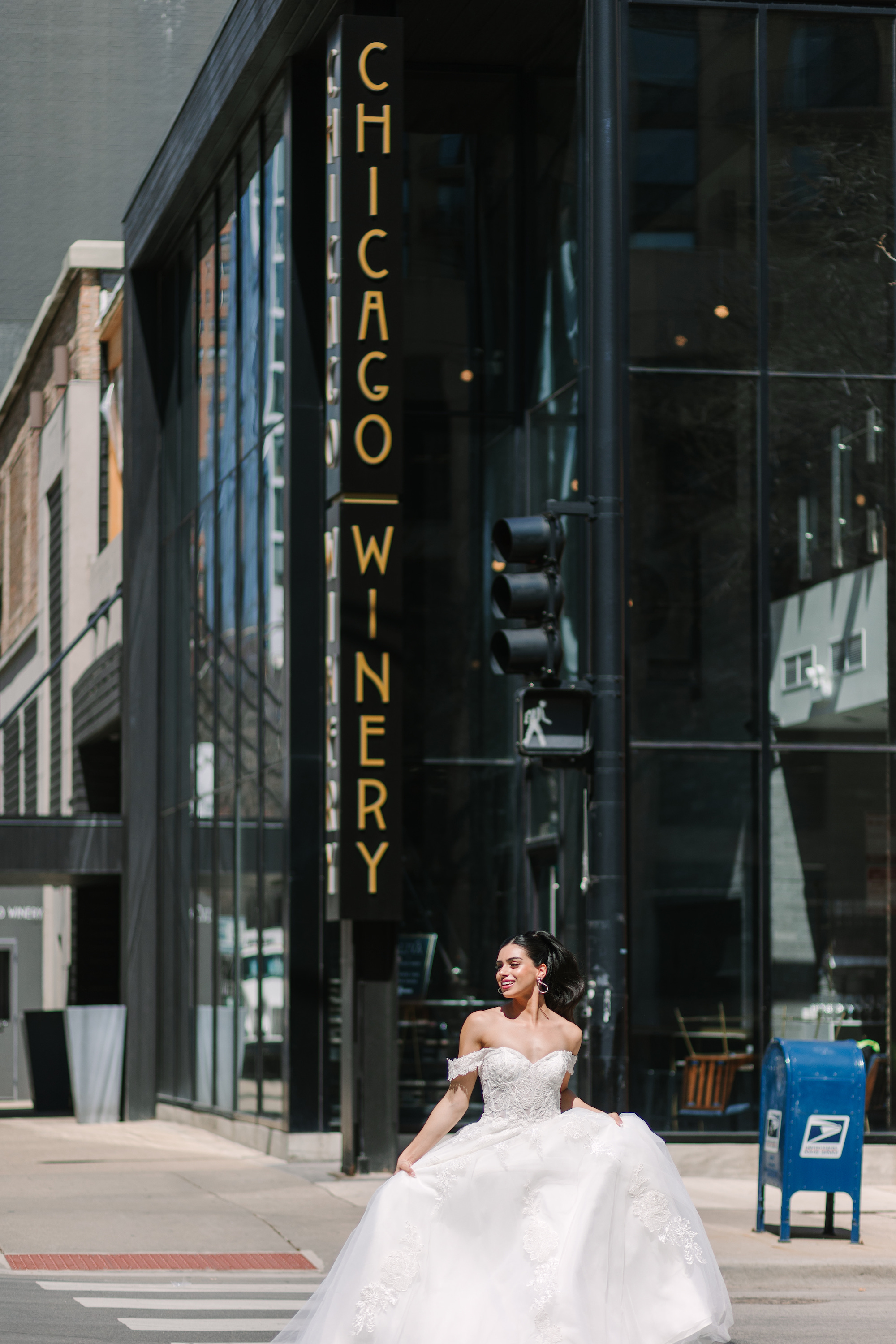 A bride standing in front of our restaurant wedding venue- Chicago Winery
