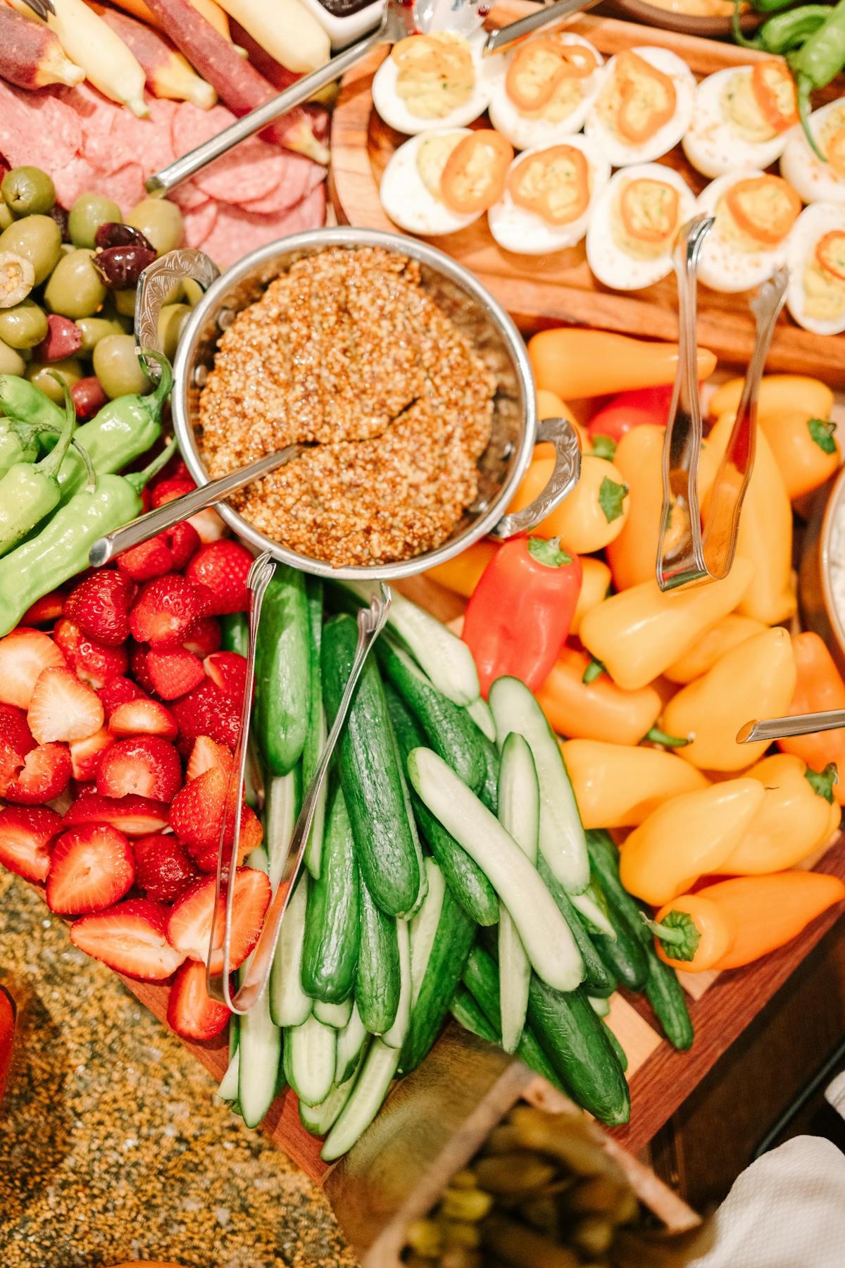 many different types of food on a table