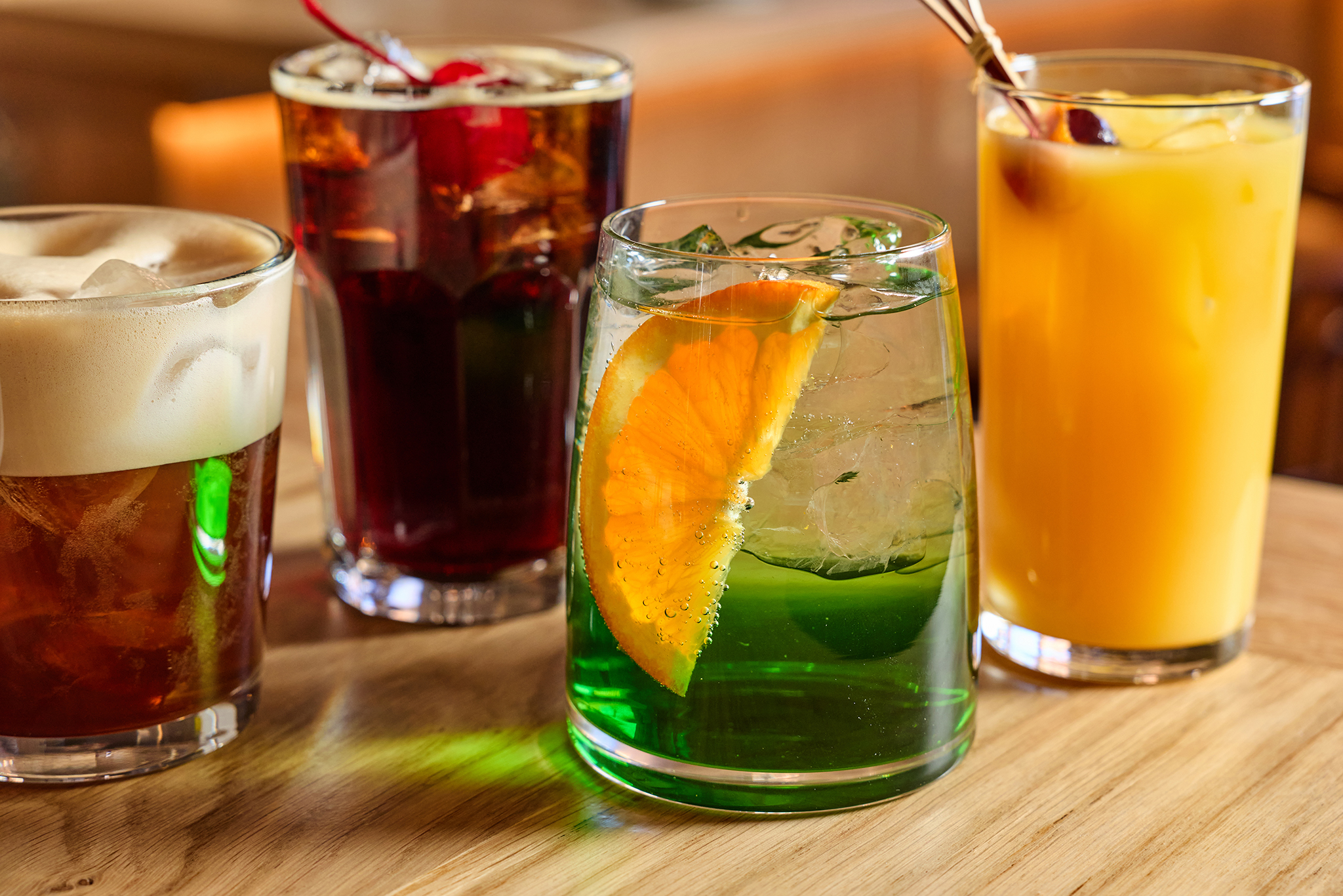 a group of drinks on a table