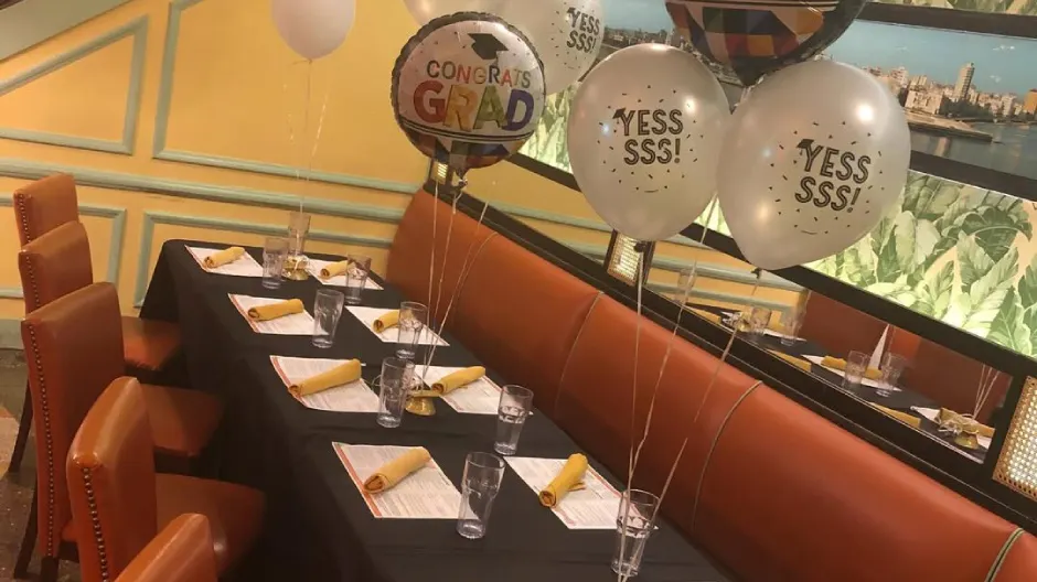 A table set for party guests at our Upper East Side, Manhattan graduation celebration space.