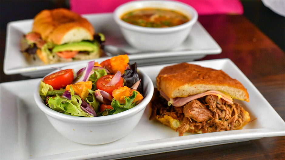 A half sandwich and salad combo, one of our lunch specials near Diamond District, Manhattan, NYC.