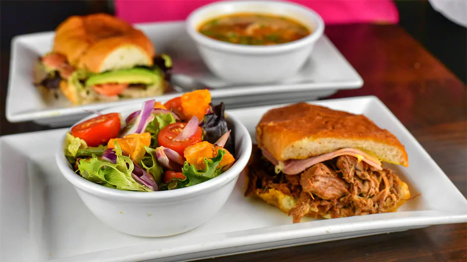 A half sandwich and salad combo, one of our lunch specials near Hudson Yards, Manhattan, NYC.