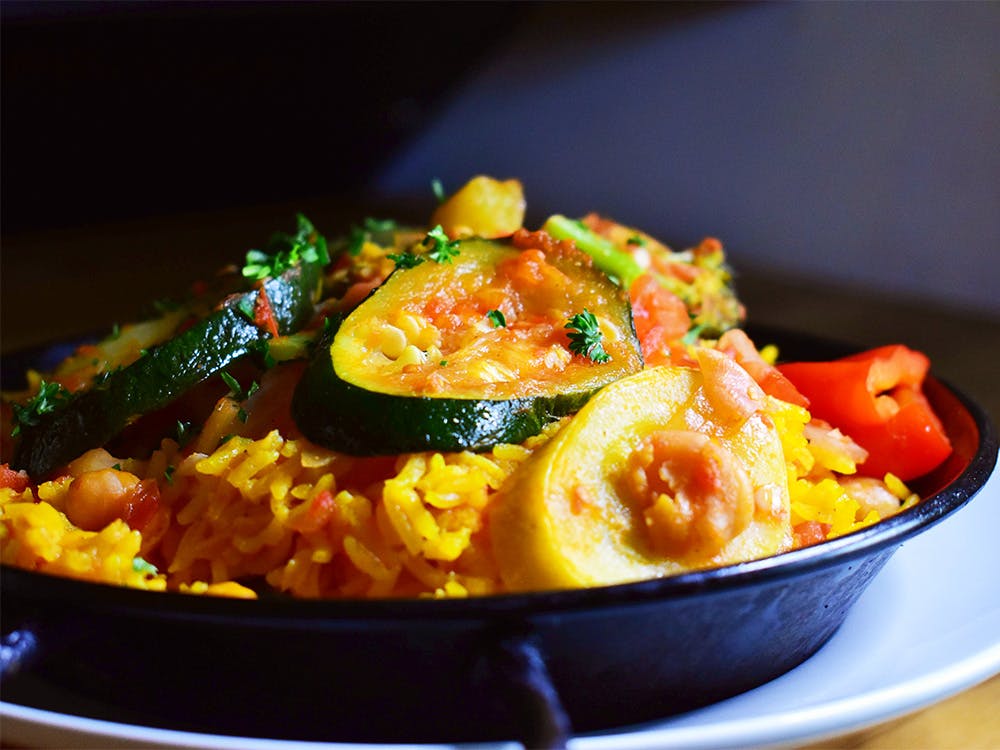 Paella De Vegetales, an entrée option for vegetarian and vegan food near Avenel, Woodbridge Township, New Jersey.