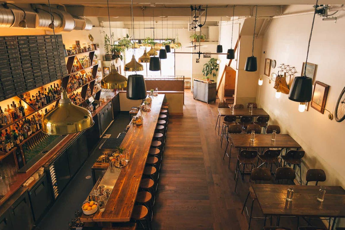 a kitchen with a table in a room
