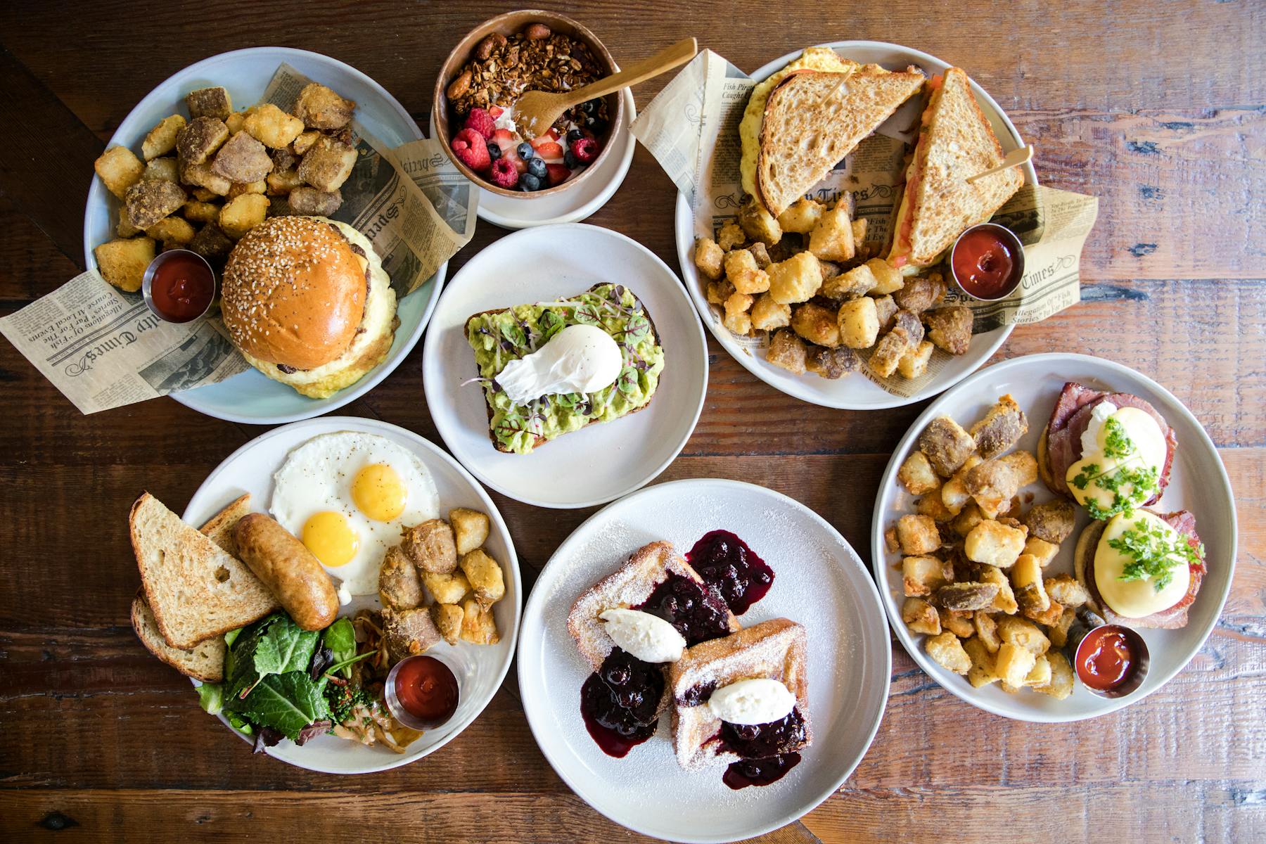 a bunch of food on a plate on a table