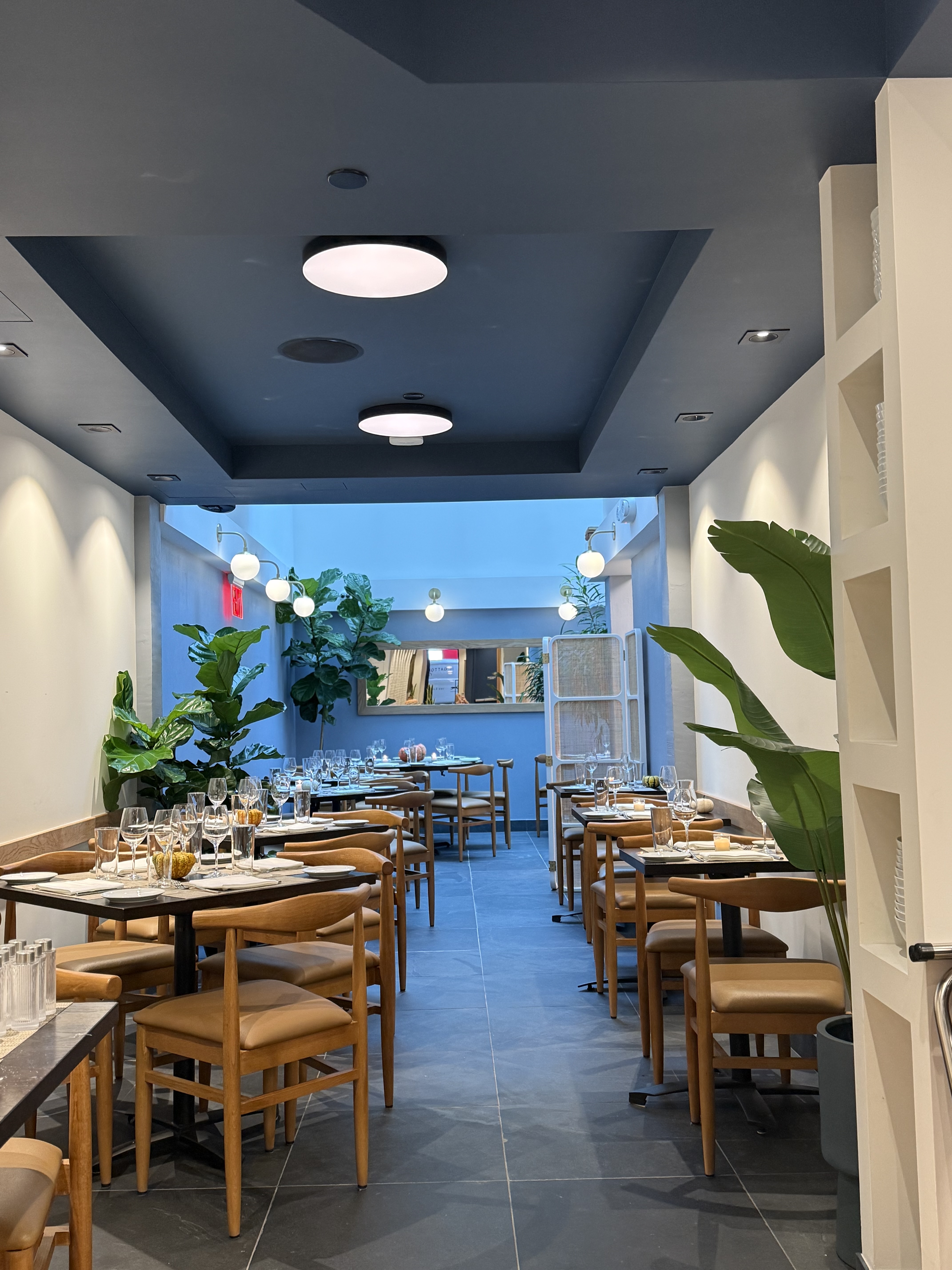 a close up of tables and chairs