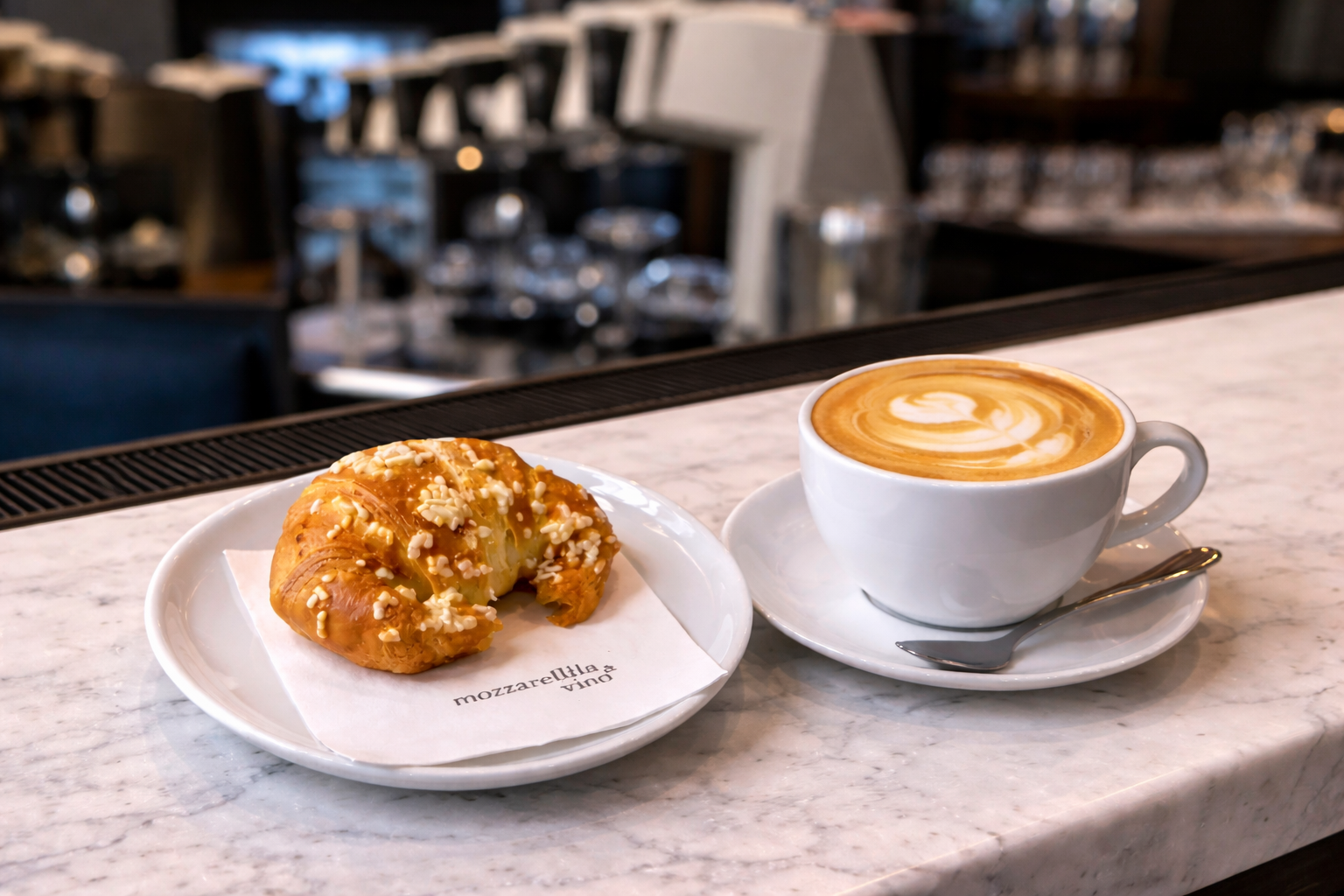 a plate of food and a cup of coffee