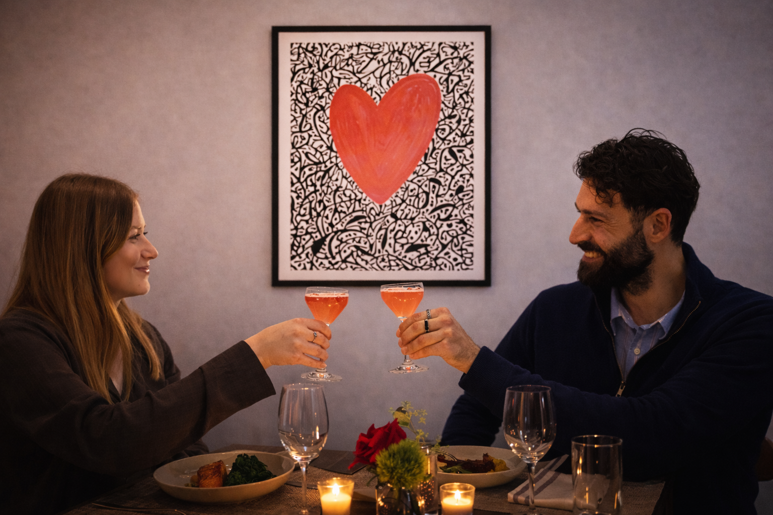 a man and a woman sitting at a table with wine glasses