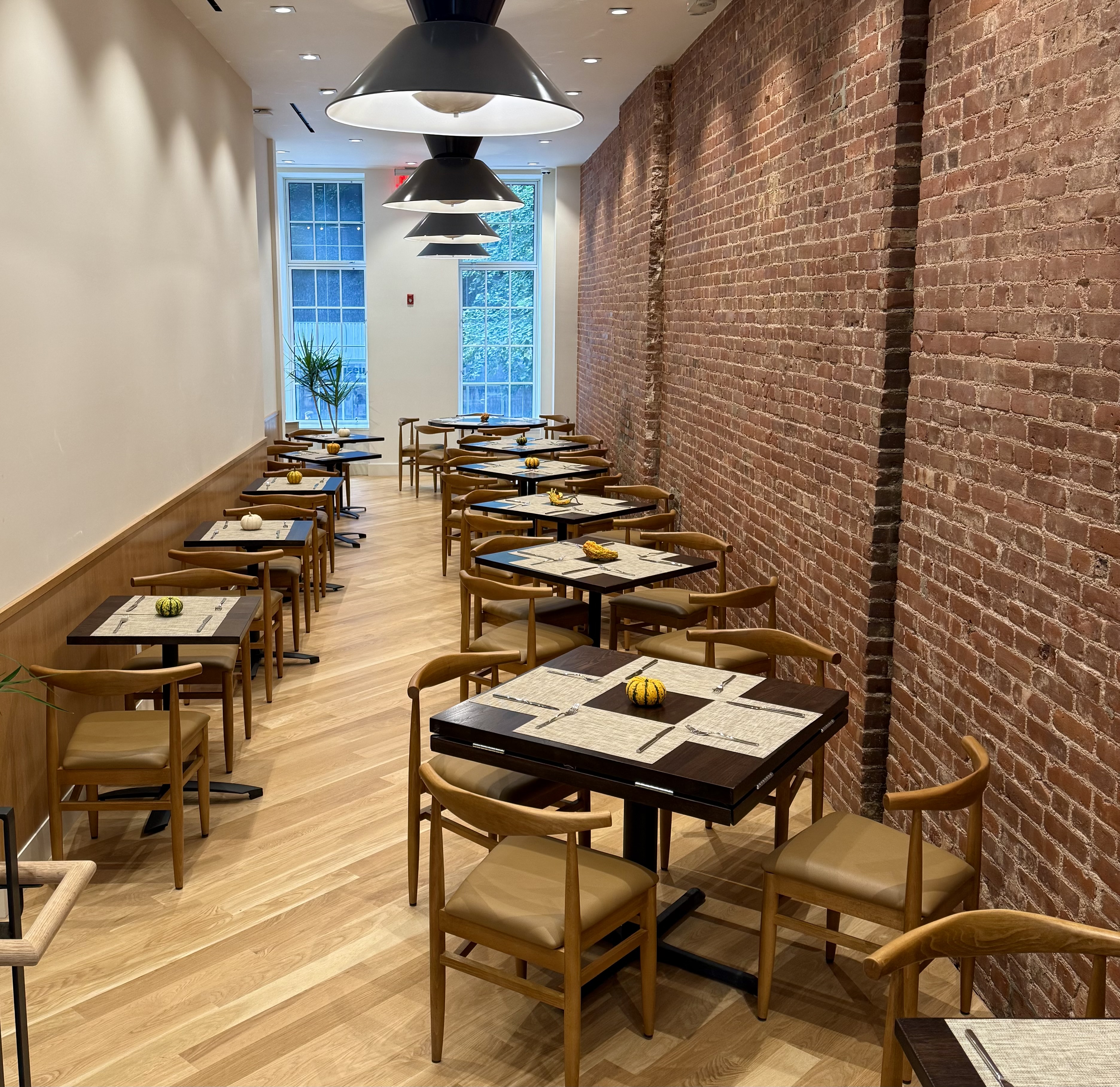 a room with a table and chairs