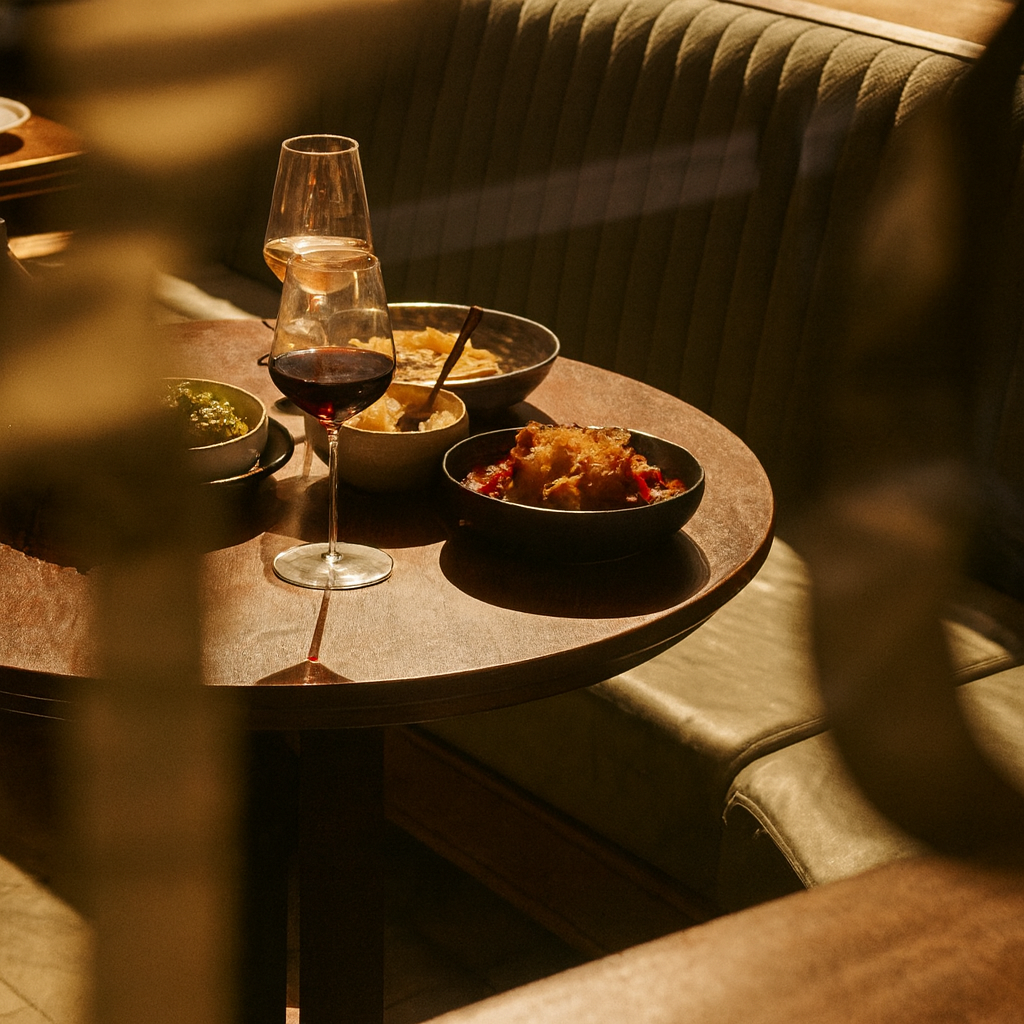 a glass of wine sitting on top of a table