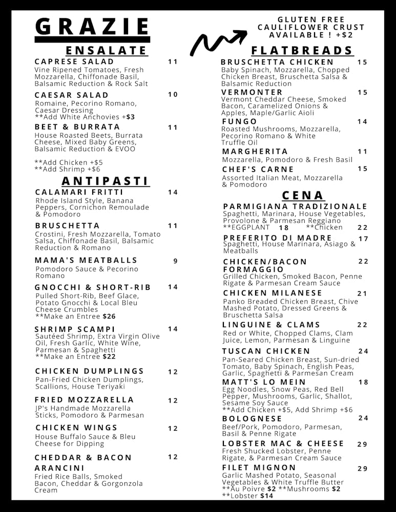Menus Grazie