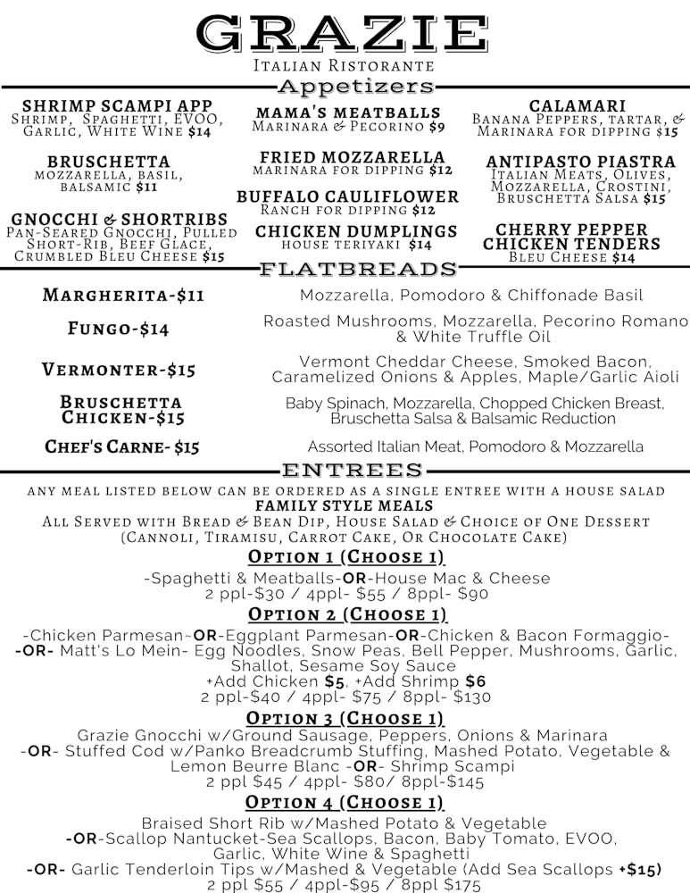 Menus Grazie