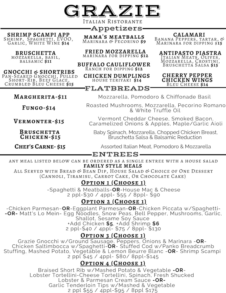 Menus Grazie