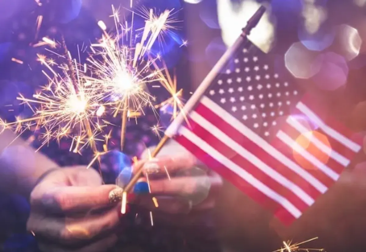 a person holding a flag and a small flag