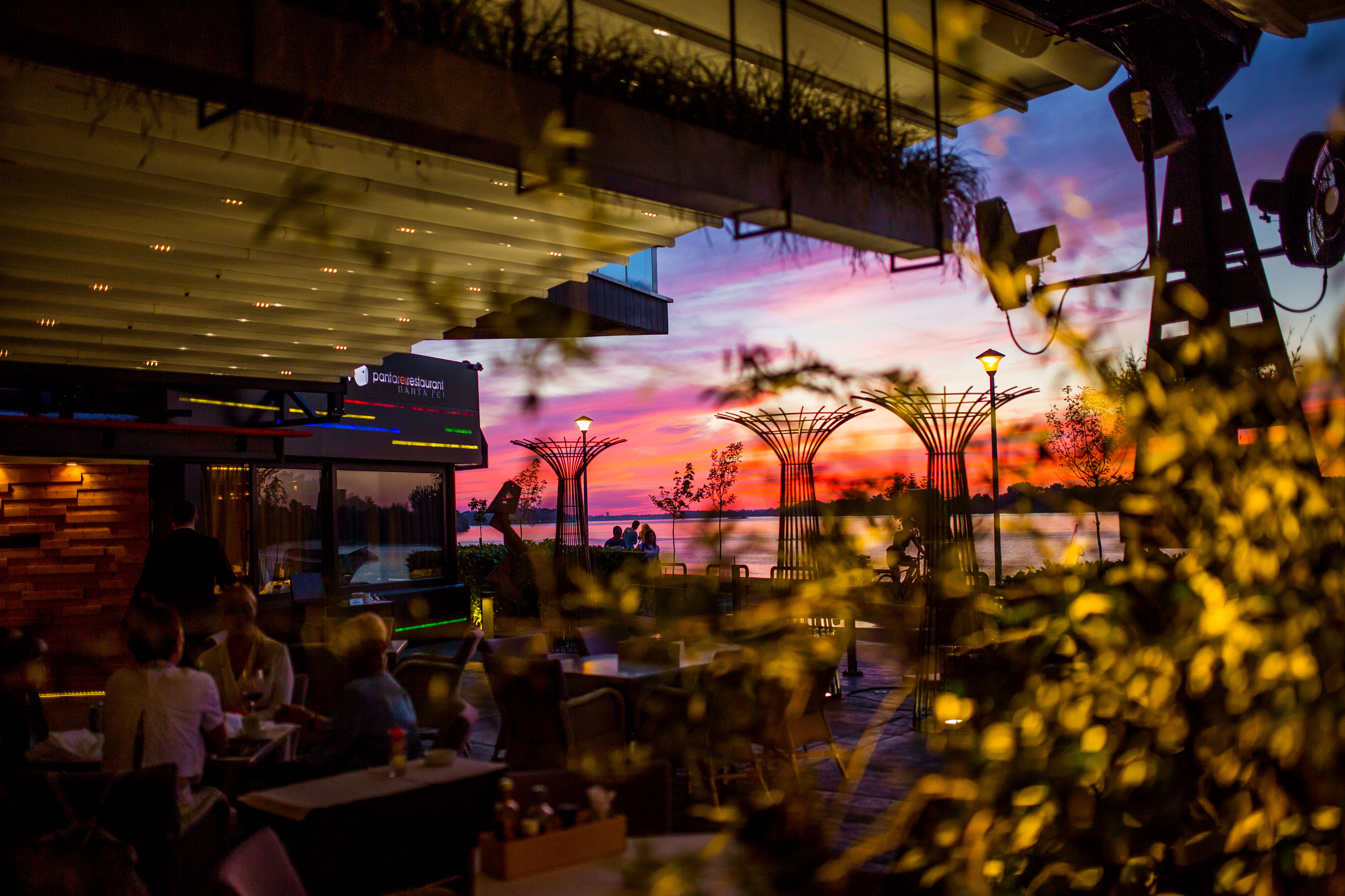 a store front at night