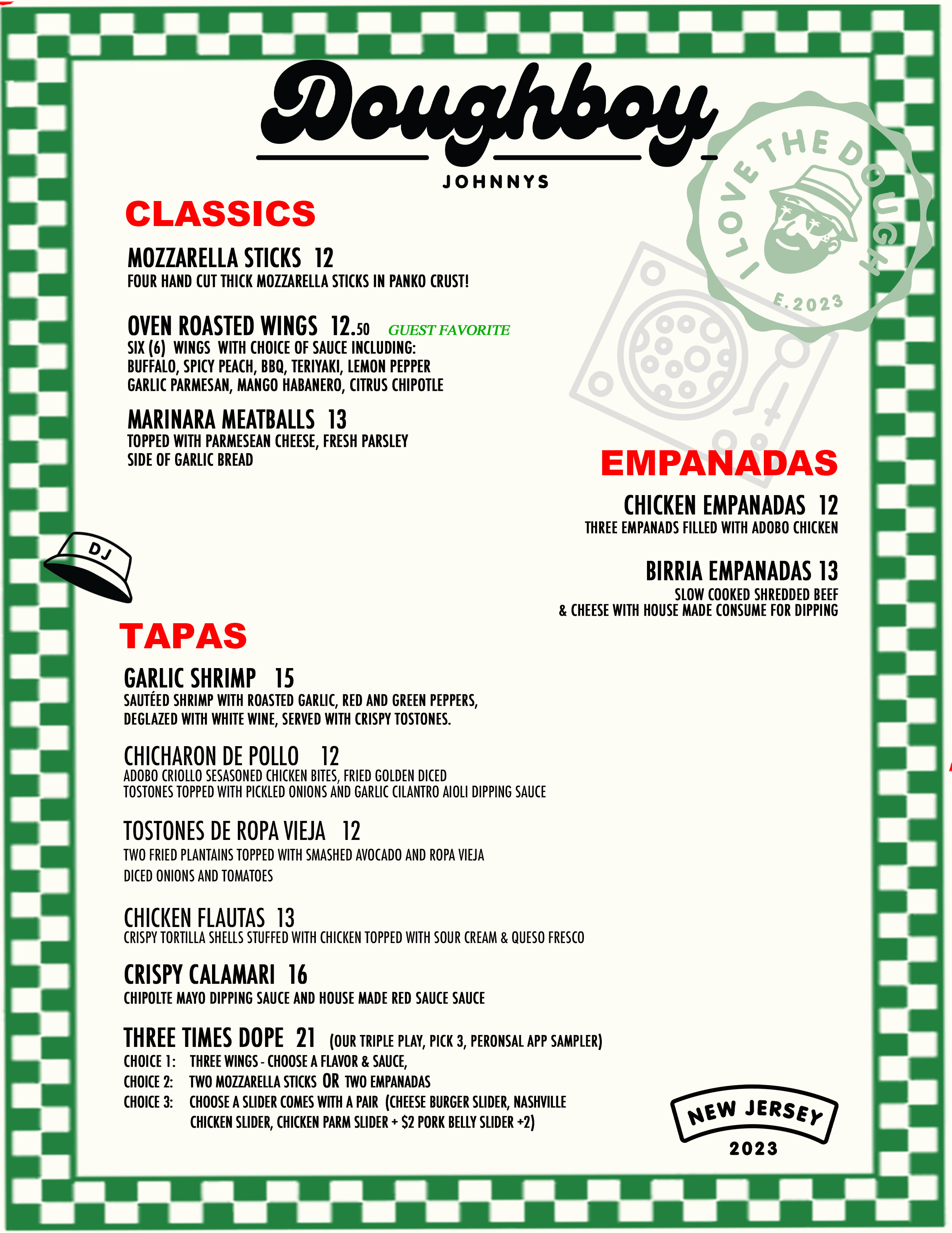 Menus | Doughboy Johnnys in Linden, NJ