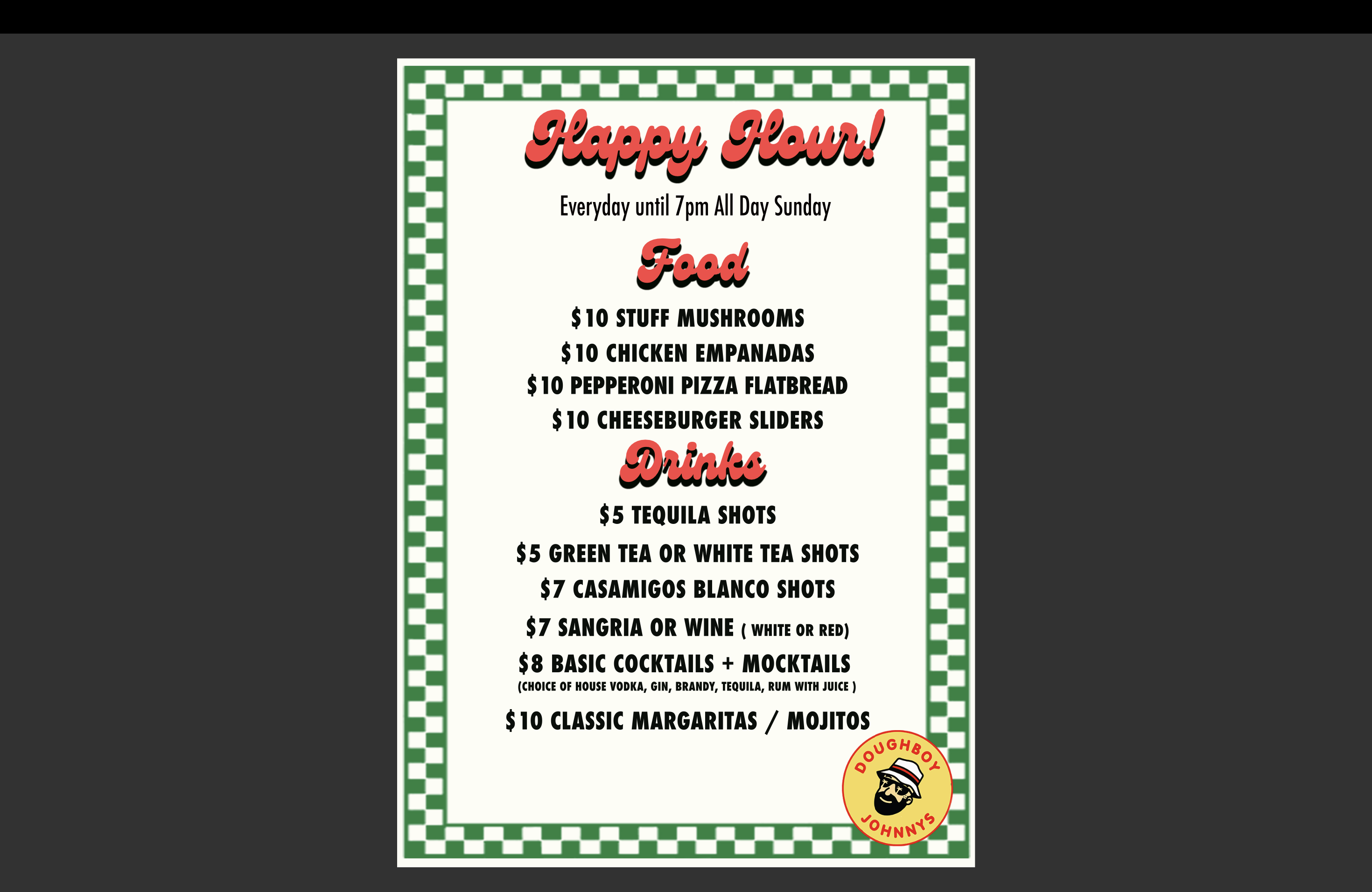 a menu of a restaurant