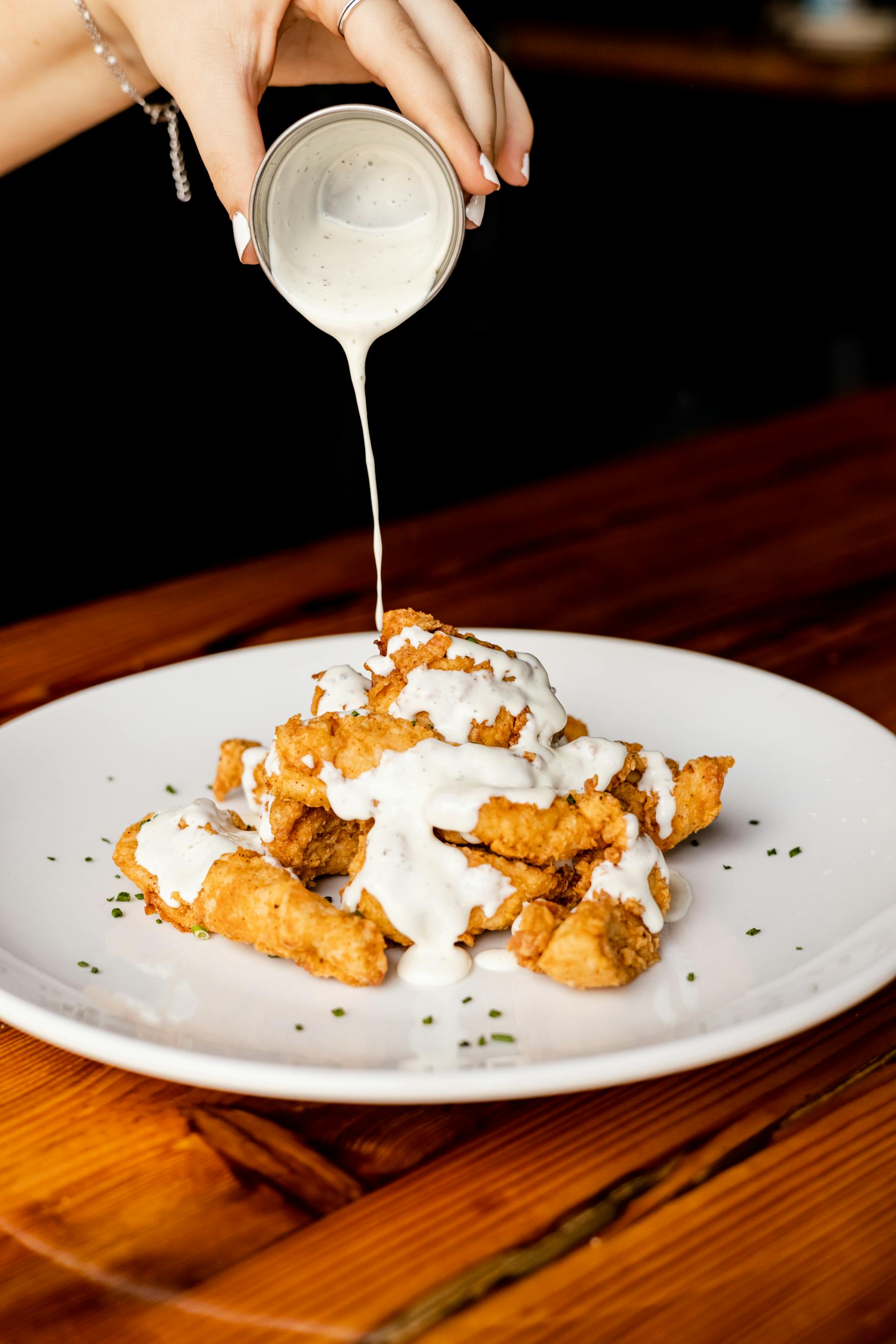 A plate our State & Allens delicious chicken strips