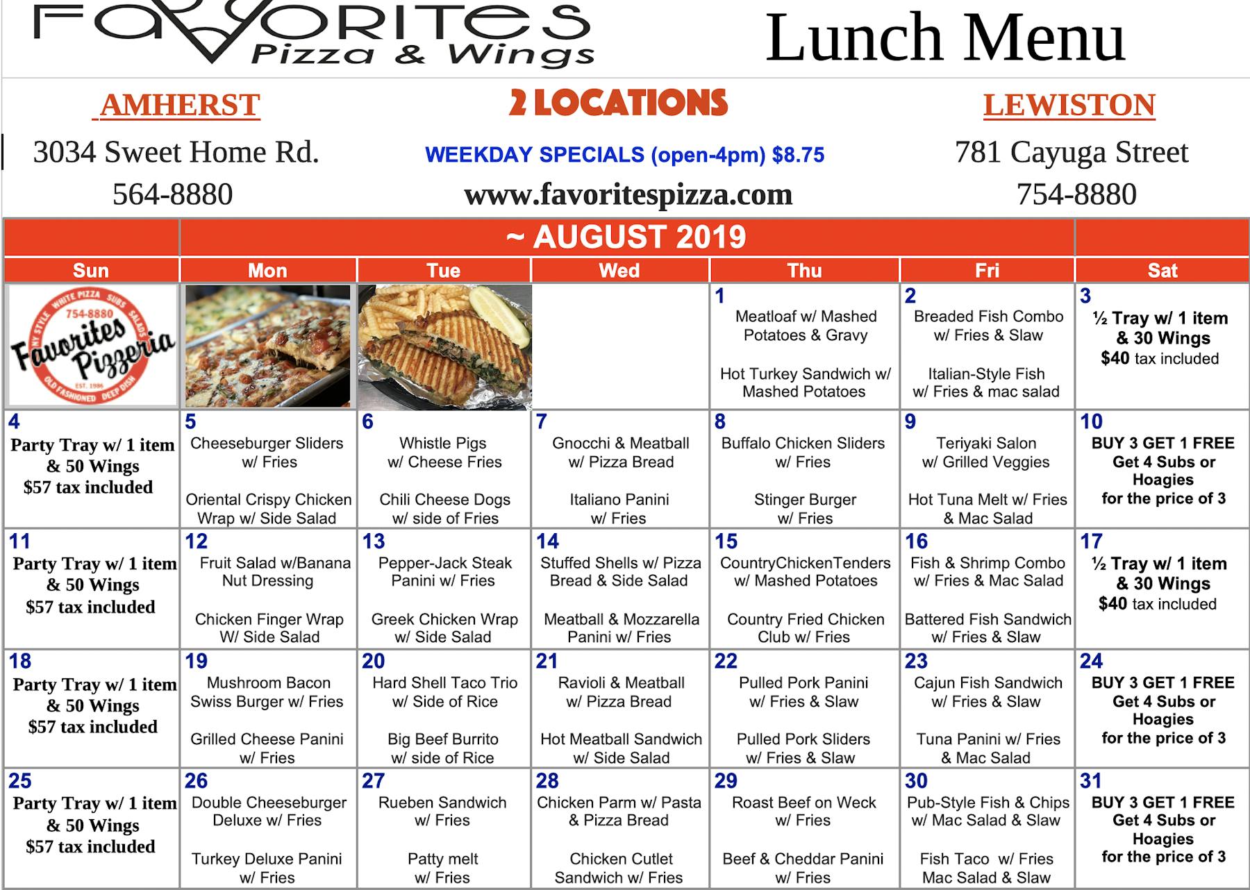 Favorites Pizza & Wings Daily Specials & Coupons