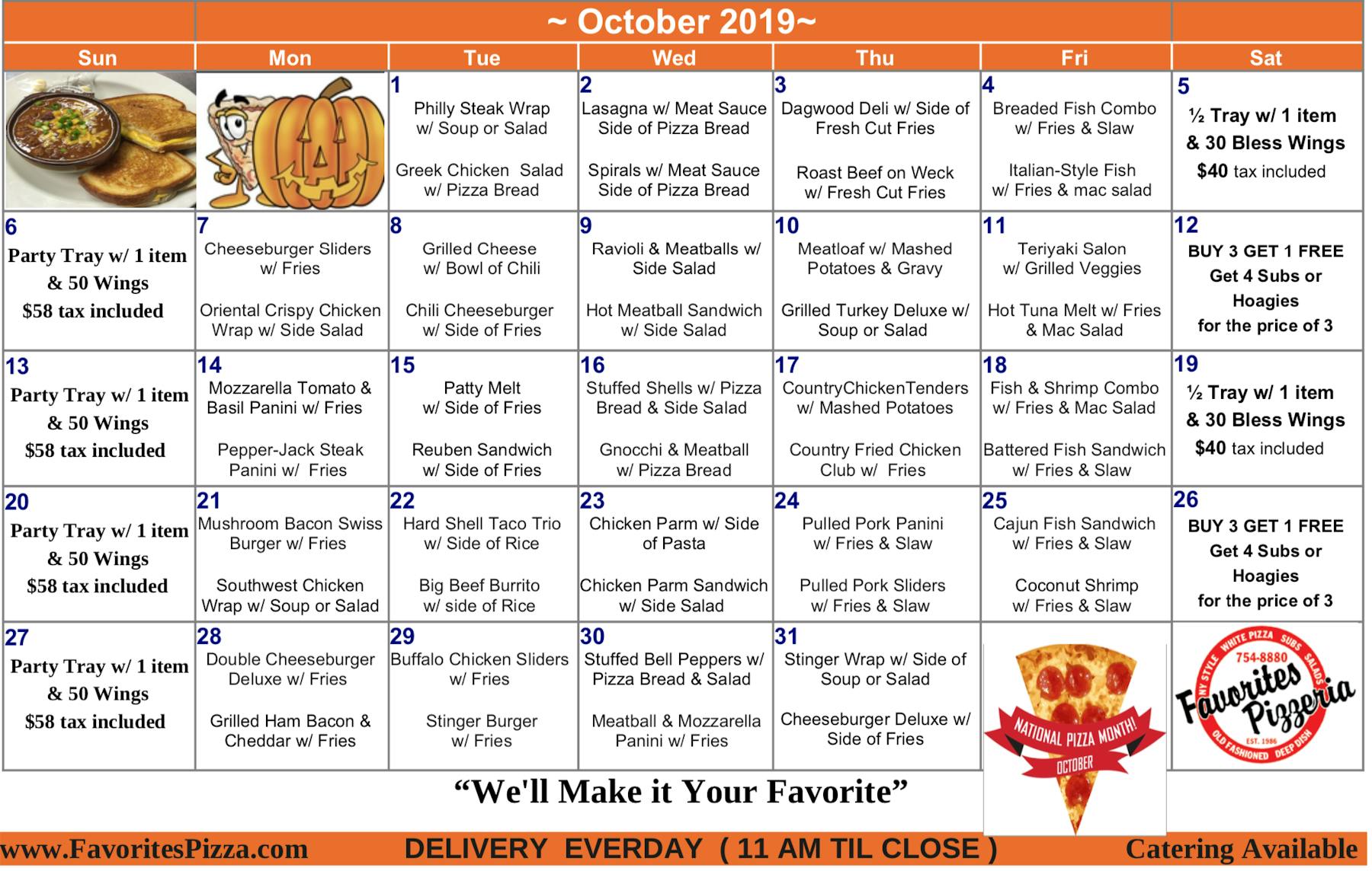 Favorites Pizza & Wings Daily Specials & Coupons