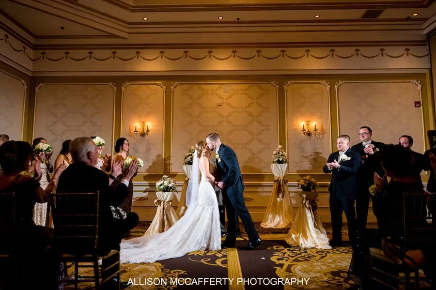 a group of people standing in a room