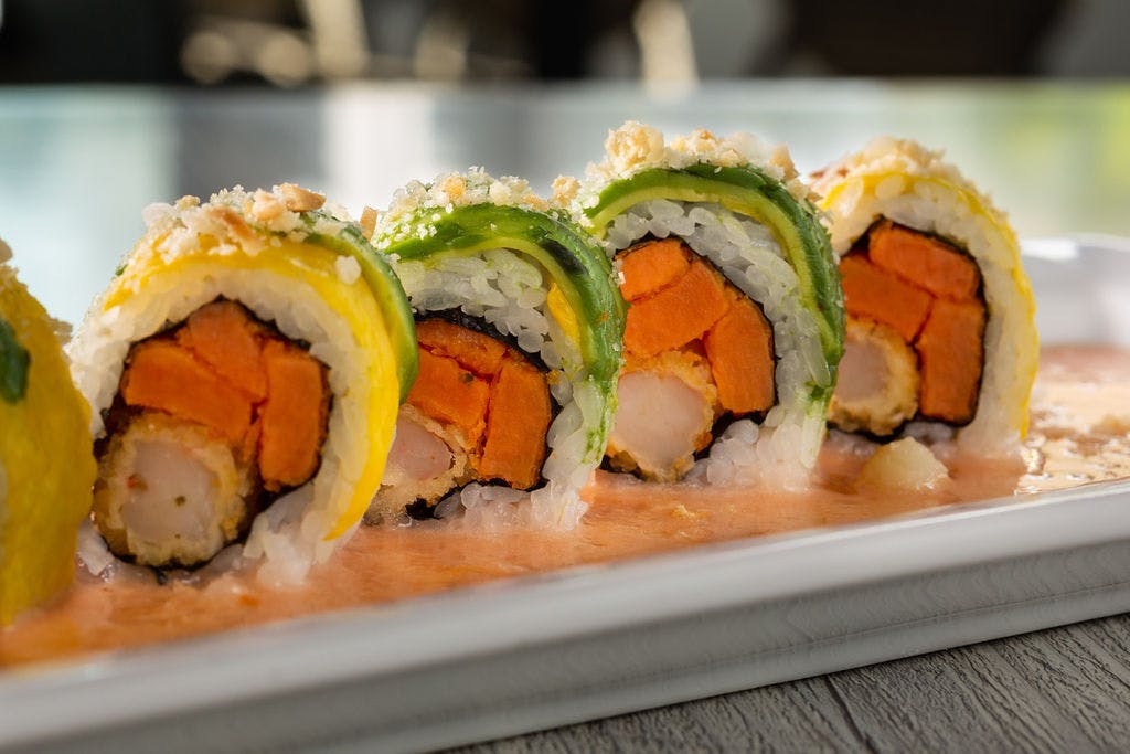 a close up of sushi