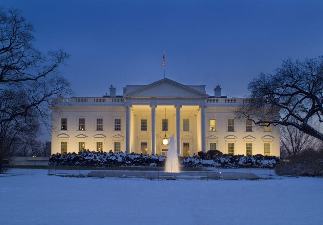a large building in the snow