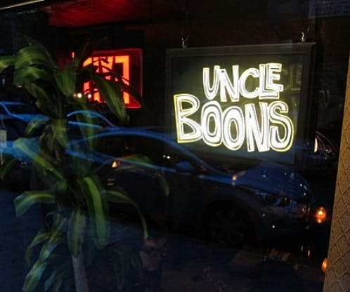 a store front at night