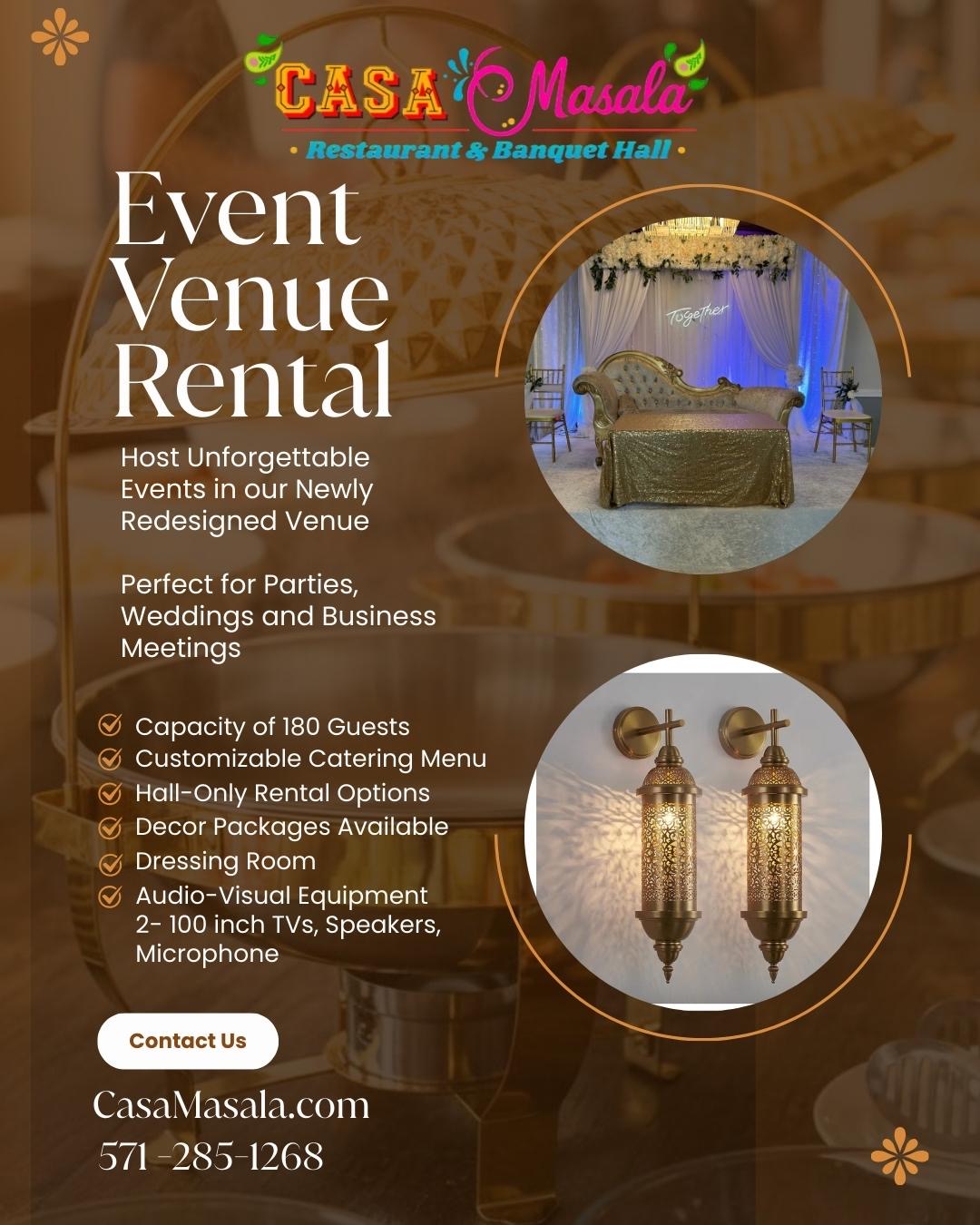 a poster for a event venue rental with rental information details