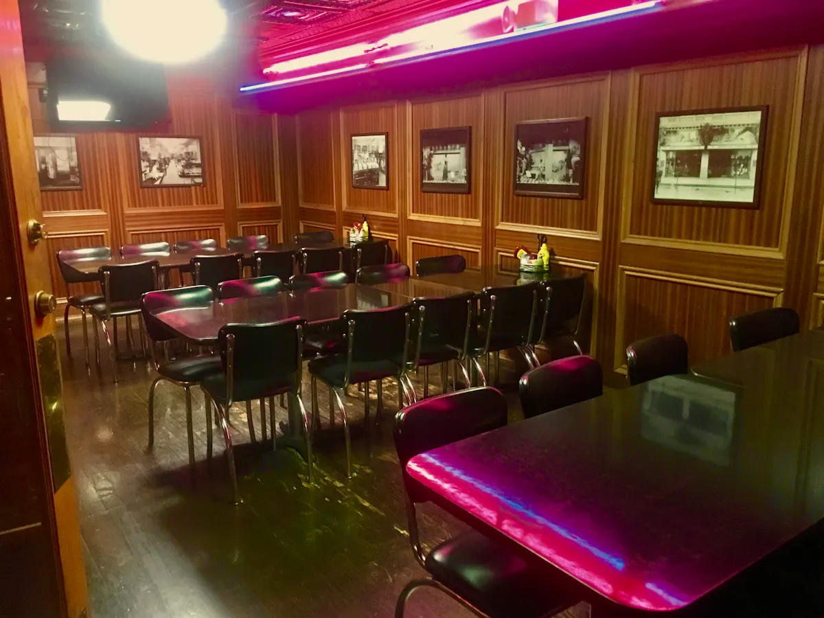 a restaurant chairs and table