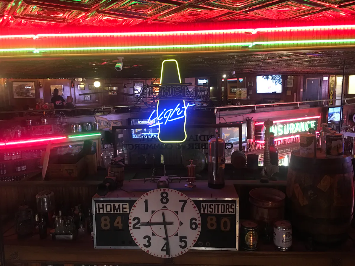 a store front at night
