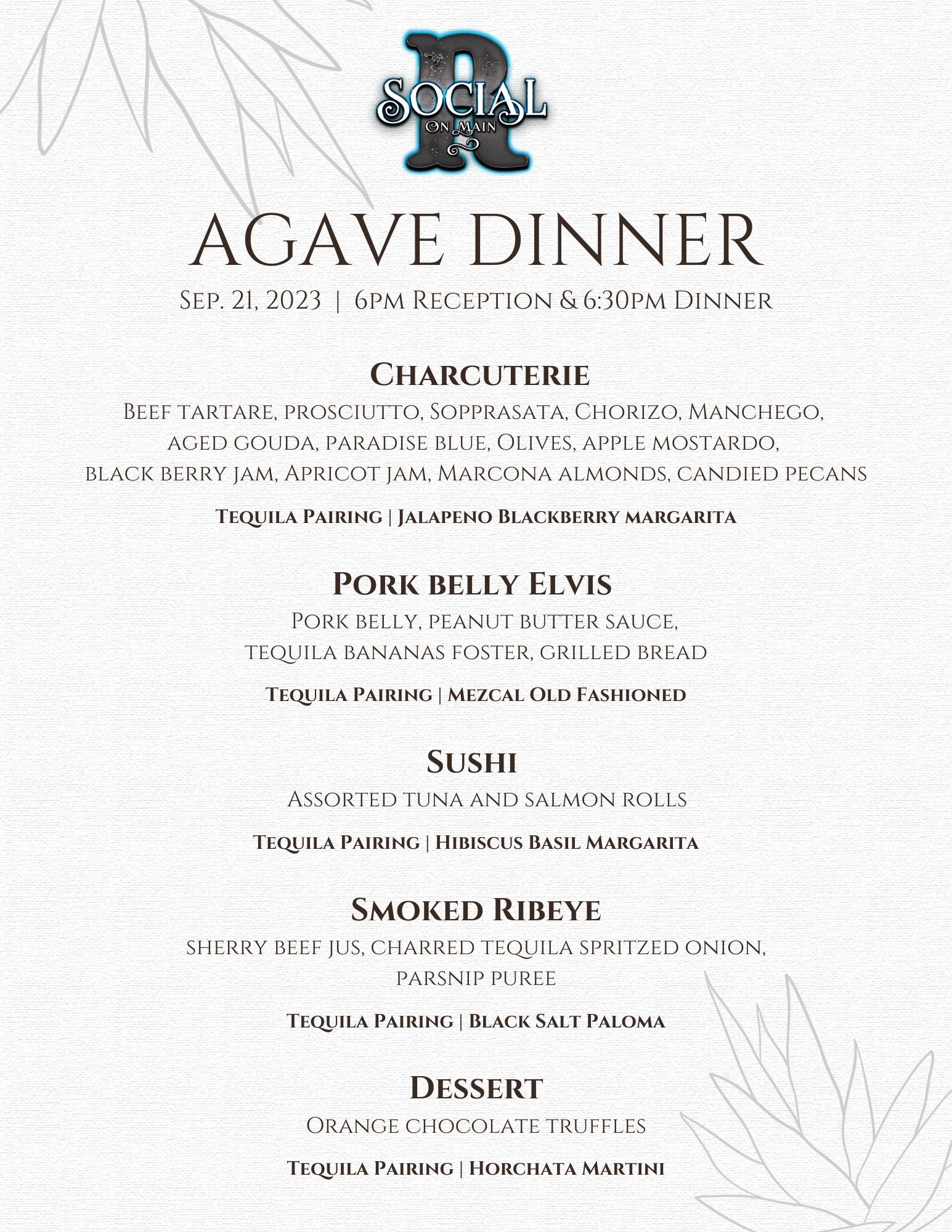 Sep. 21 Agave Dinner R Social American Restaurant in Rogers MN