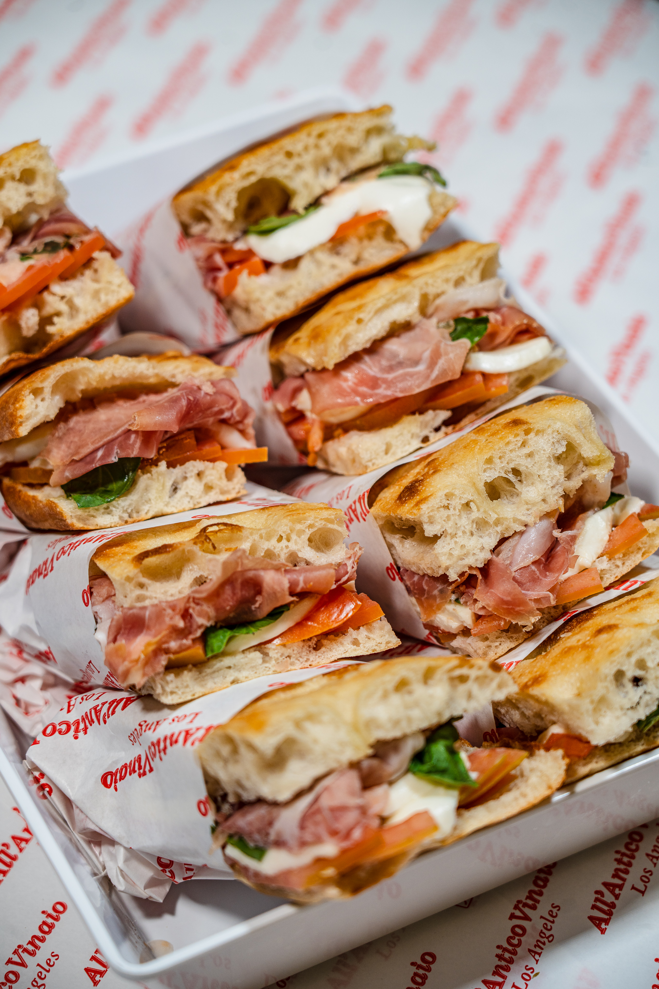 a tray of sandwiches
