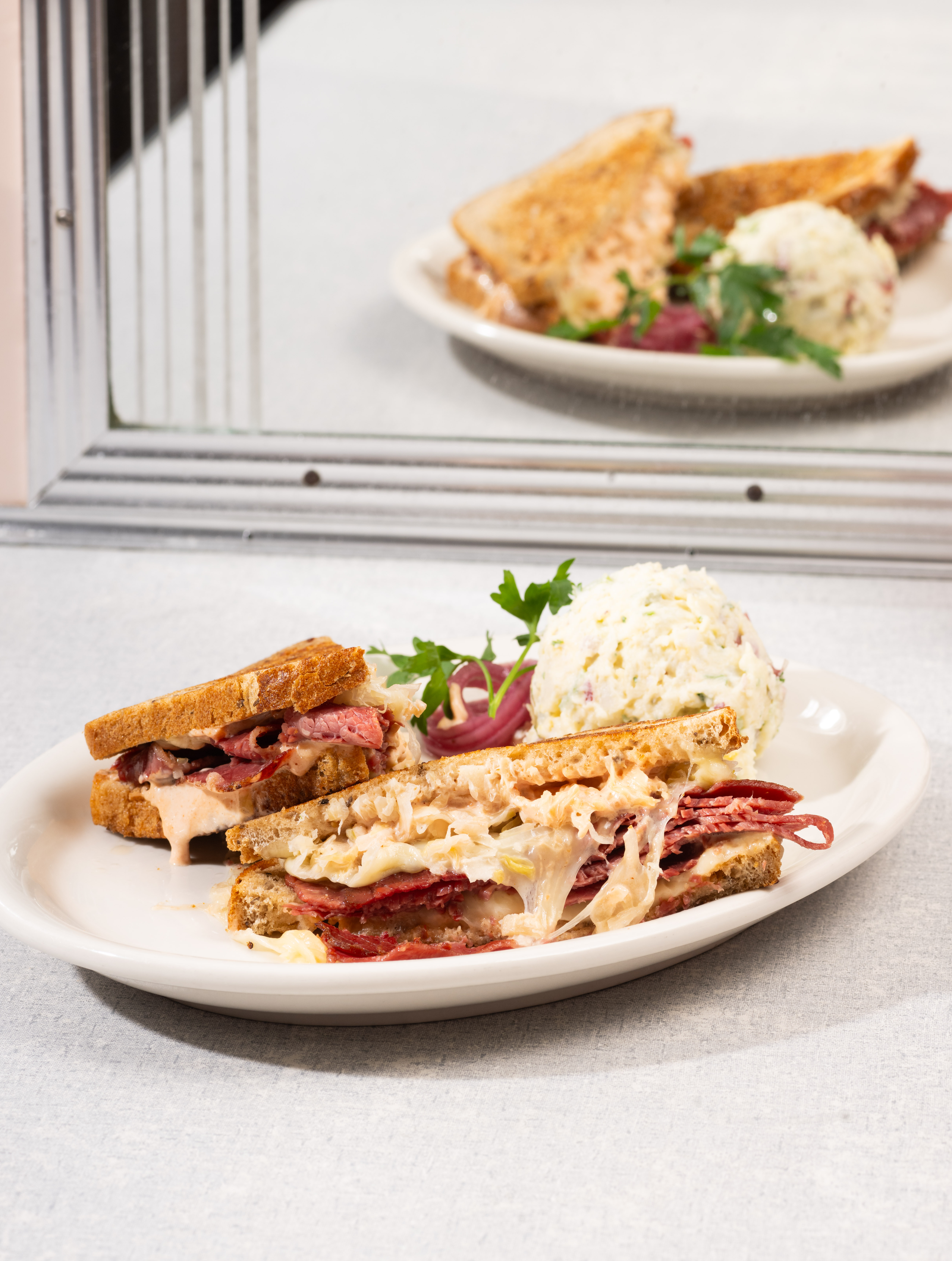Oceanview Diner’s corned-beef Reuben. Official menu photograph.