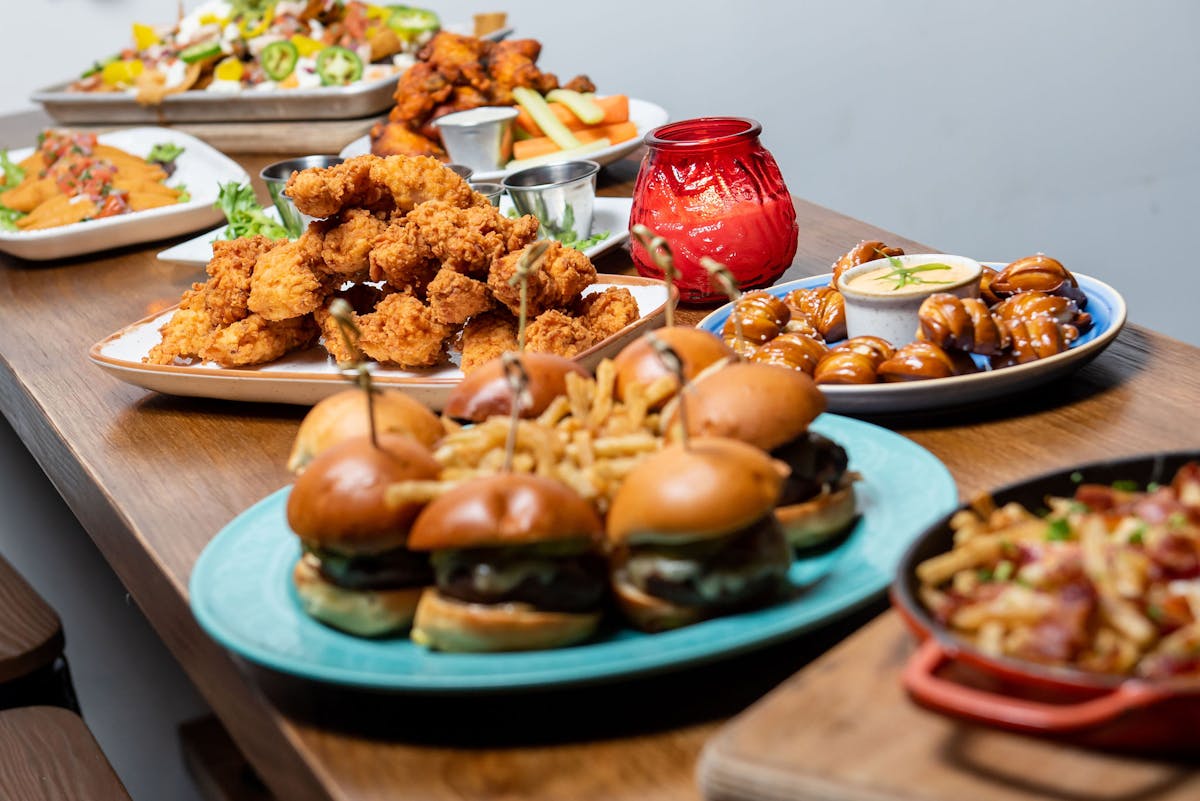 a bunch of food on a plate on a table