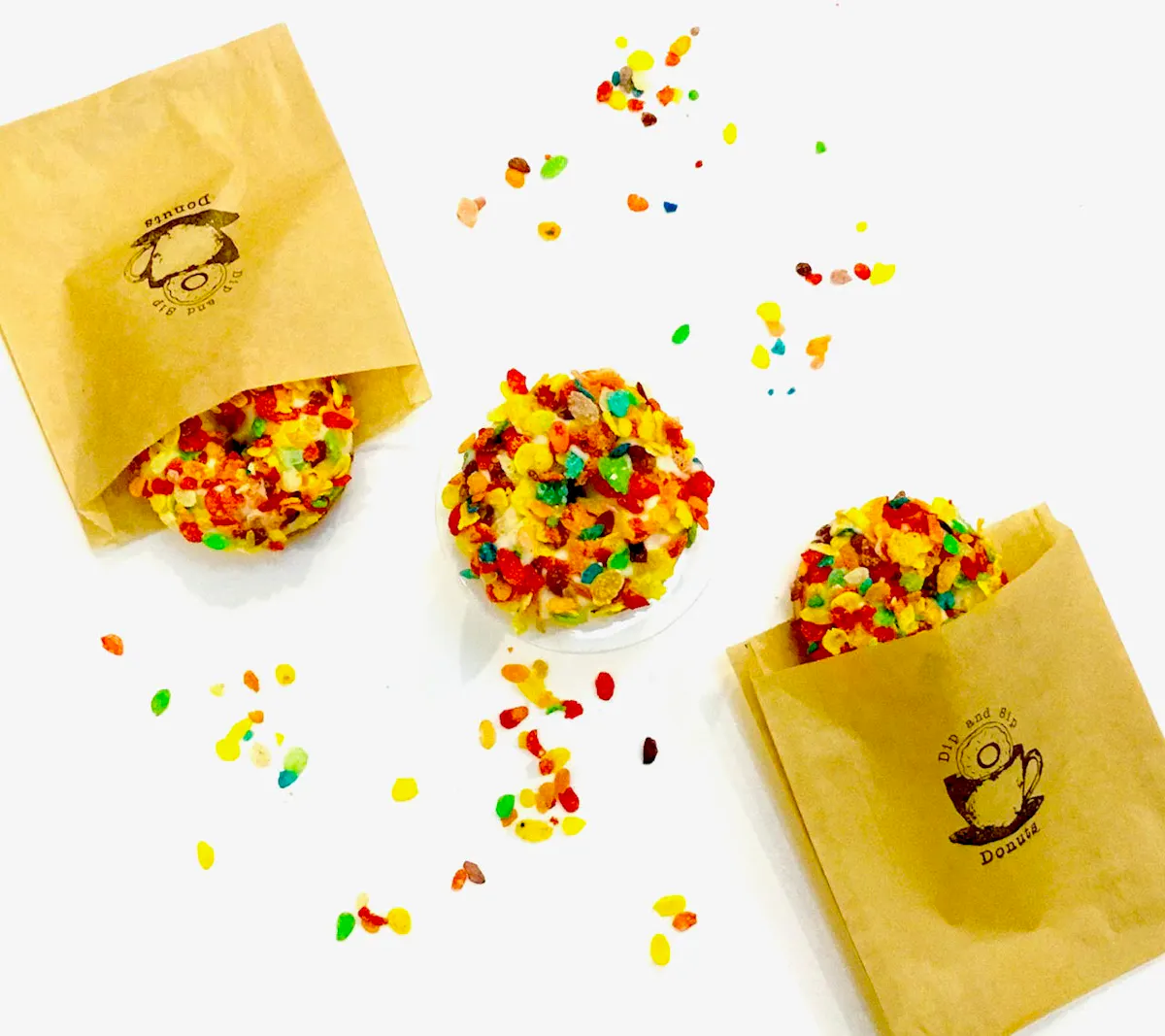 donuts with rainbow cornflakes