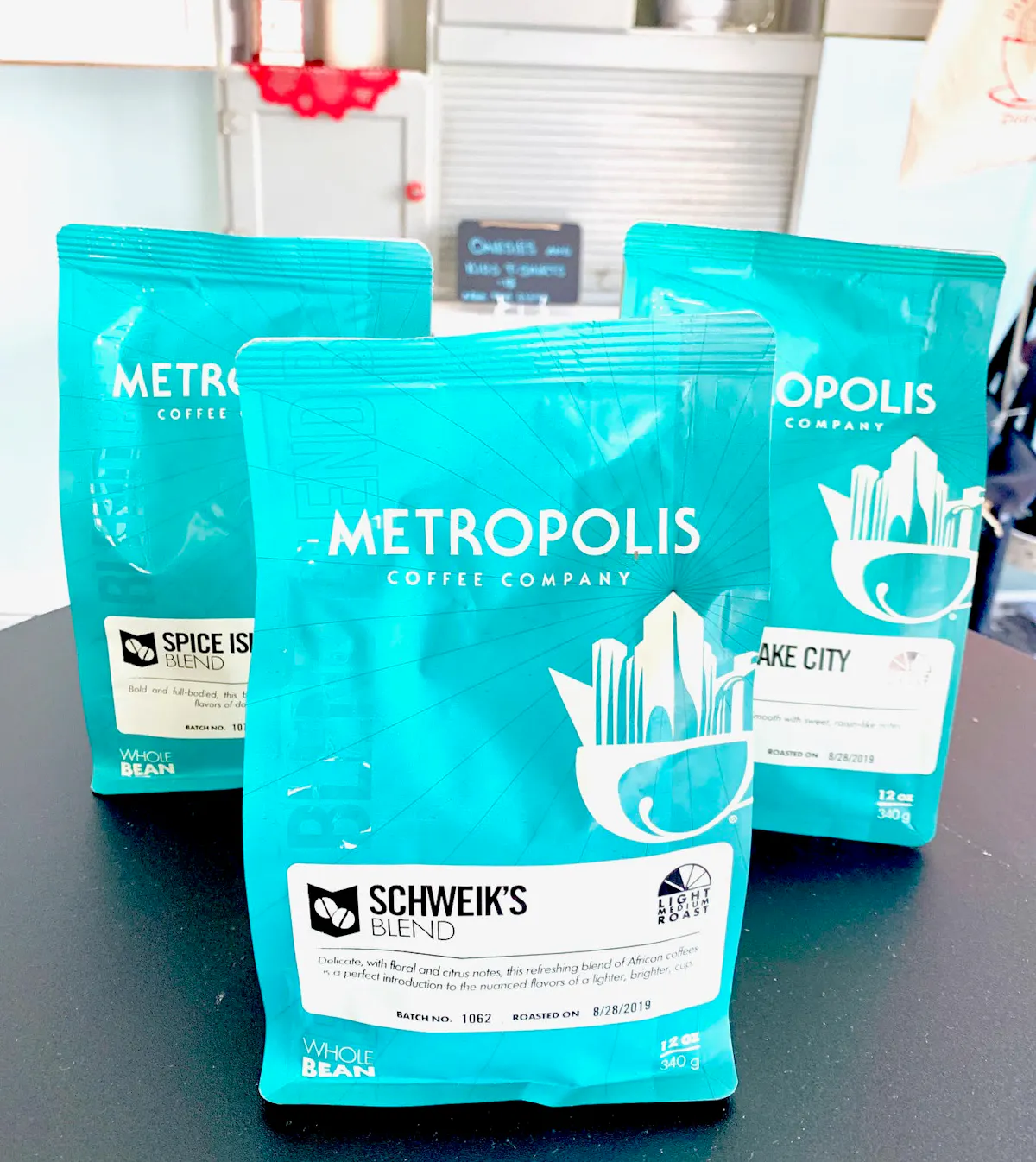 blue coffee bags