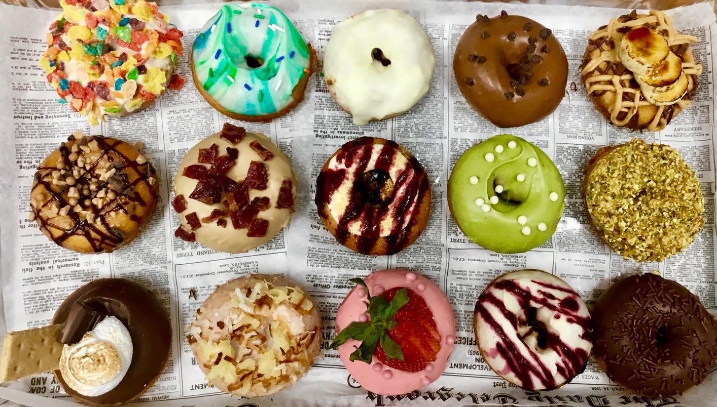different flavored and decorated donuts