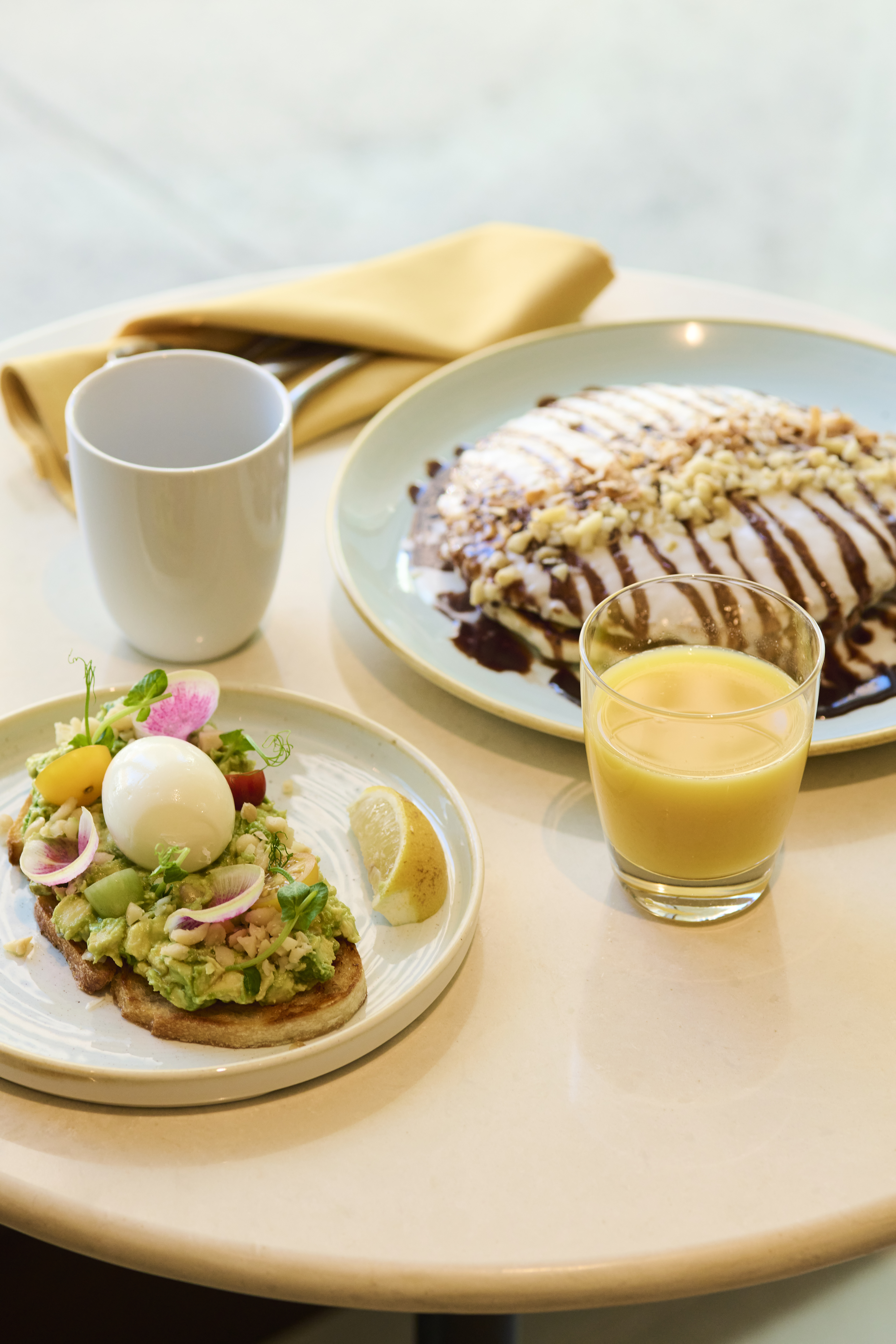 Avocado toast and haupia pancakes