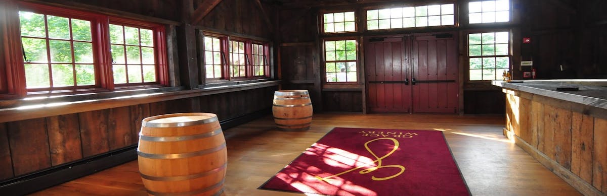 a room with tasting barrels