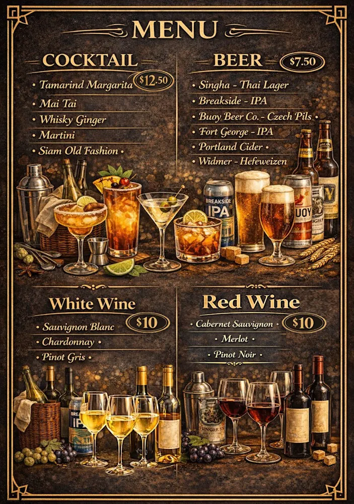 a menu of a bar